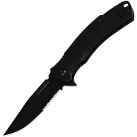 V NIVES 33GPSBBK Black Rambo Shorty Pro Black Part Serrated D2 Carbon Steel Clip Point Linerlock Knife Black G10 Handles