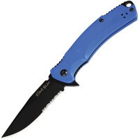 V NIVES 33GPSBBL Black Rambo Shorty Pro Black Part Serrated D2 Carbon Steel Clip Point Linerlock Knife Blue G10 Handles