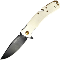V NIVES 34GPBW Black Rambo Utility Pro Elite Black Clip Point Knife Ivory G10 Handles