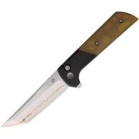 North Mountain Blade 2047UA5 Chop2 5-Layer Copper Wave Tanto Button Lock Knife Amber PEI/Black Aluminum Handles