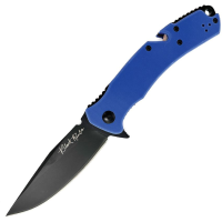 V NIVES 35GPBBL Black Rambo Utility Pro Black D2 Carbon Steel Clip Point Knife Blue G10 Handles