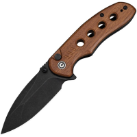 Civivi 23085B3 Triptych Black Stonewash Drop Point Button Lock Knife Brown Wood Handles
