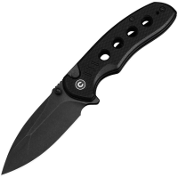 Civivi 23085B1 Triptych Black Stonewash Drop Point Button Lock Knife Black G10 Handles