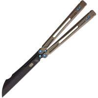 EOS 152 Gremlin Black Sheepsfoot Balisong Knife Bronze Handles