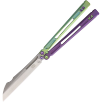 EOS 153 Gremlin Satin Sheepsfoot Balisong Knife Green/Purple Handles