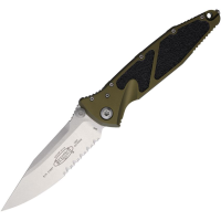 Microtech 16011OD Socom Elite Stonewash Part Serrated Linerlock Knife OD Green/Black Traction Handles