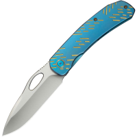 We 23096B3 Inmate Satin Framelock Knife Blue Titanium handles