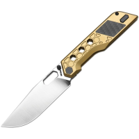 Artisan 1878GGL Beest Sand Blast Drop Point Framelock Knife Gold Titanuim/Carbon Fiber Handles