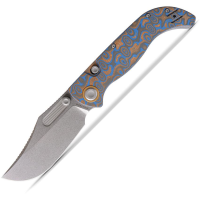 Vosteed A3903 Naga Top Stonewash Drop Point Linerlock Knife Ocean Micarta Handles