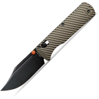 Vosteed A4102 Vombat Black Stonewash Bowie Crossbar Lock Knife Olive Aluminum Handles
