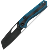 Vosteed A1804 Kroc Top Black Stonewash Sheepsfoot Linerlock Knife Blue/Carbon Fiber Handles