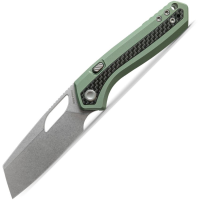 Vosteed A1803 Kroc Top Stonewash Sheepsfoot Linerlock Knife Green Handles