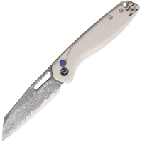 Defcon 020WT Warhawk Damascus Sheepsfoot Button Lock Knife White Handles