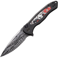 WE 19002NDS1 Kitefin Damasteel Button Lock Knife Black Handles