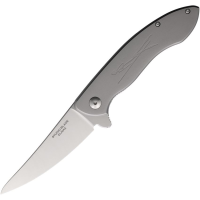 Studio D001 Rambler Satin Elmax Framelock Knife Gray Titanium Handles