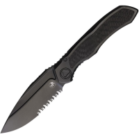 Microtech 190C2DLC Anax Part Serrated Framelock Knife Black Titanium/Carbon Fiber Handles