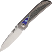 Pena 66 Mula Satin Sheepsfoot Framelock Knife Gray Titanium/Black Micarta/Mokuti Handles