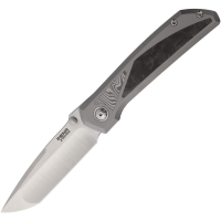 Pena 61 Mula Satin Tanto Framelock Knife Fray Titanium/Black Carbon Fiber/Damasteel Handles