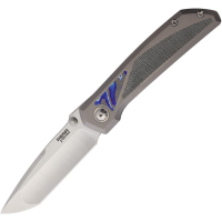 Pena 60 Mula Satin Tanto Framelock Knife Gray Titanium/Black Micarta/Mokuti Handles