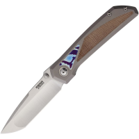 Pena 59 Mula Satin Tanto Framelock Knife Gray Titanium/Brown Micarta/Mokuti Handles
