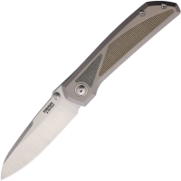 Pena 68 Mula Satin Sheepsfoot Framelock Knife Gray Titanium/Green/Black Micarta Handles