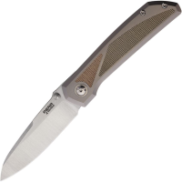 Pena 64 Mula Satin Sheepsfoot Framelock Knife Gray Titanium/Green/Brown Micarta Handles