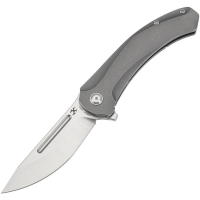Kansept 1090A3 Hira Satin Tanto Framelock Knife Gray Titanium Handles