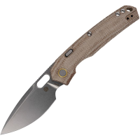 Vosteed A2210 Psyop Top Stonewash Elmax Drop Point Linerlock Knife Natural Micatra Handles