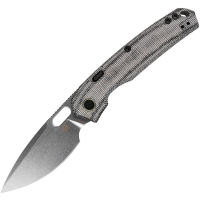 Vosteed A2211 Psyop Top Stonewash Elmax Drop Point Linerlock Knife Black Micatra Handles