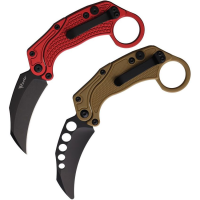 Reate 120 EXO-K Black Button Lock Knife Red Handles