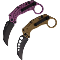 Reate 122 EXO-K Black Button Lock Knife Purple Handles