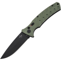 Boker Plus P06EX901 Large Black Strike Button Lock Knife OD Green Handles