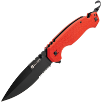 Donges M01DG004 Rescue Black Part Serrated D2 Carbon Steel Linerlock Knife Red G10 Handles