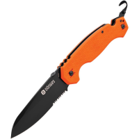 Donges M01DG005 Rescue Black Part Serrated D2 Carbon Steel Linerlock Knife Orange G10 Handles