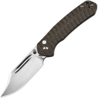 CJRB 1942ODG Bowie Pyrite Sand Blast Clip Point Button Lock Knife OD Green Micarta Handles