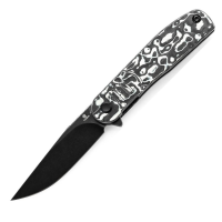 Tenable 2072A4 Einar Blackwash Drop Point Linerlock Knife White/Black Carbon Fiber Handles