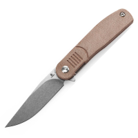 Tenable 2072A5 Einar Stonewash Drop Point Linerlock Knife Brown Micarta Handles