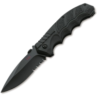 Boker Plus P01HK501 SFP Tactical Black Part Serrated D2 Carbon Steel Spear Point Linerlock Knife Black Handles