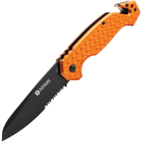 Donges M01DG002 Basic Rescue Black Part Serrated Spear Point Linerlock Knife Orange Handles