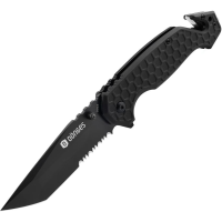 Donges M01DG003 Basic Tactical Black Part Serrated Tanto Linerlock Knife Black Handles