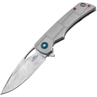 Boker Plus 01BO910DAM P-51 Damascus Drop Point Framelock Knife Gray Handles