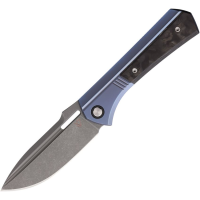 Vanguard 020 Continuum Gray Stonewash Drop Point Framelock Knife Blue/Carbon Fiber Handles
