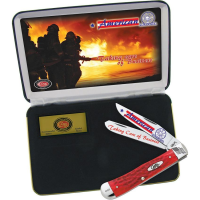 Case AFF American Firefighter Gift Set Folding Knife with Red Jigged Bone Handle