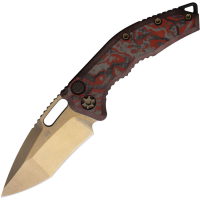 Heretic 0127ARDCC Auto Medusa Bronze Stonewash MagnaCut Recurve Button Lock Knife Red Camo Carbon Fiber Handles
