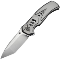 We 240942 Zentron Satin M390 Tanto Button Lock Knife Gray Titanium Handles