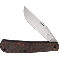 Queen JMFC Mountain Man Trapper Knife Satin MAGNACUT Knife Black Red/Carbon Fiber Handles