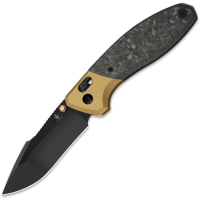 Kizer 3695A1 Staffi Stonewash S45VN Clutch Lock Knife Gold Carbon Fiber Handles