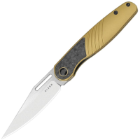 Kizer 3720A3 Raze Stonewash S45VN Clip Point Framelock Knife Gold Carbon Fiber Handles