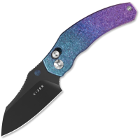 Kizer 3672SA1 Mini Bulldog Black Nitro V Sheepsfoot Knife Blue/Purple Titanium Handles