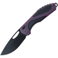Defcon 1002PPBK Black Fang Lite Black MagnaCut Drop Point Button Lock Knife Black/Purple G10 Handles